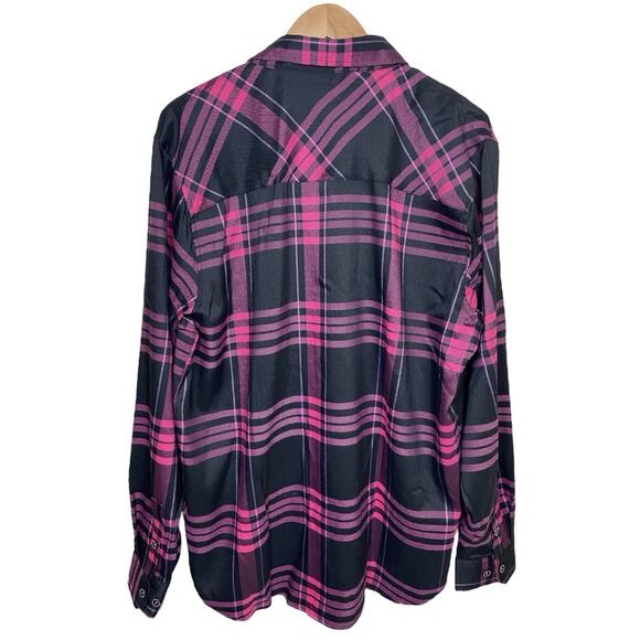 Greasy Hands Society Mens Pink Black Purple Button Up Flannel Shirt 2XLT Tall - Picture 6 of 10